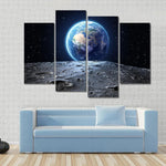 Galaxy View Earth From Moon Surface 4 Piece Canvas Wall Art Painting Wallpaper Poster Picture Print Photo Decor