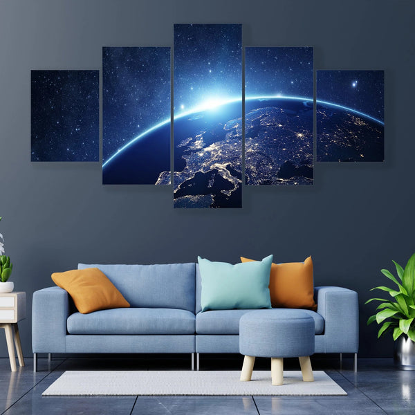 Earth From Space Night Lights Galaxy View 5 Piece Canvas Wall Art Painting Wallpaper Poster Picture Print Photo Decor