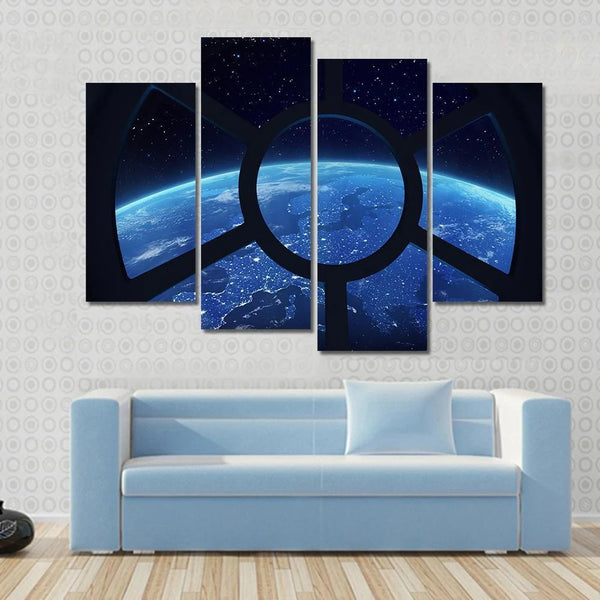 World Map Space Station Window Earth View 4 Piece Canvas Wall Art Painting Wallpaper Poster Picture Print Photo Decor