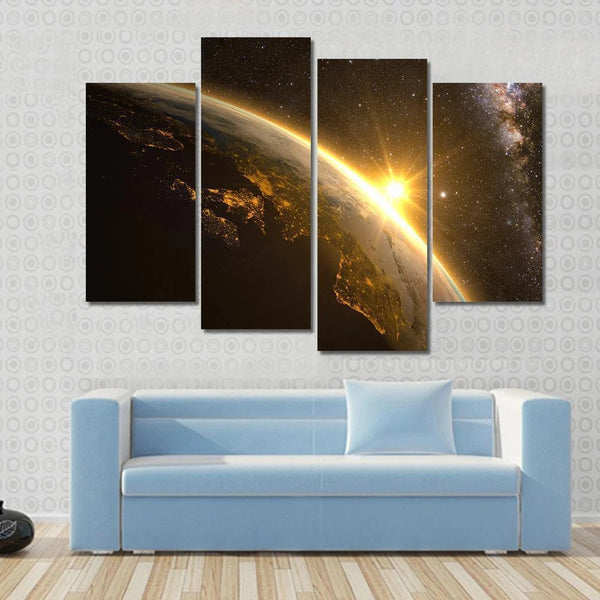 Earth Sunrise View Cosmic Outer Space 4 Piece Canvas Wall Art Painting Wallpaper Poster Picture Print Photo Decor