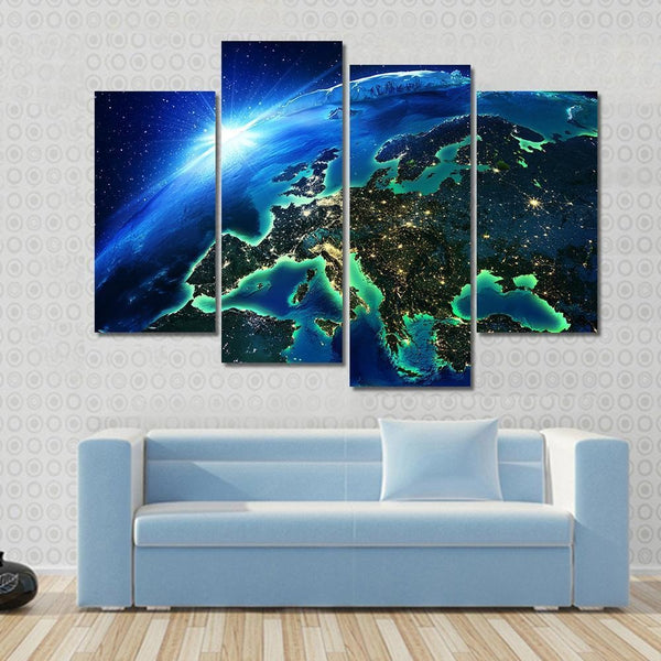 Europe Map From Space Satellite View 4 Piece Canvas Wall Art Painting Wallpaper Poster Picture Print Photo Decor