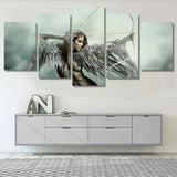 Fantasy Wing Angel Warrior With Bow Beauty 5 Piece Canvas Wall Art Painting Wallpaper Poster Picture Print Photo Decor