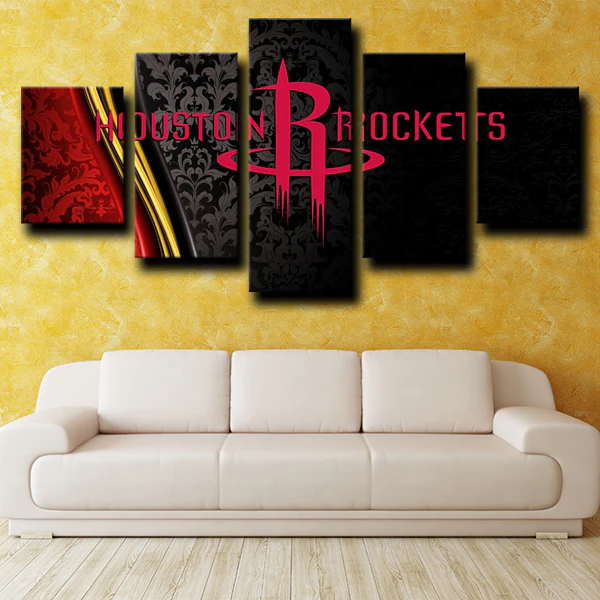NBA Basketball Team Houston Rockets Logo 5 Piece Canvas Wall Art Paint ...