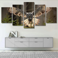 Wildlife Flying Great Grey Owl Bird 5 Piece Canvas Wall Art Painting Wallpaper Poster Picture Print Photo Decor