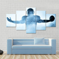 Football Player Silhouette In Smoke Modern Sports 5 Piece Canvas Wall Art Painting Wallpaper Poster Picture Print Photo Decor