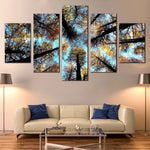 Trees Forest Sky Canopy In Autumn Nature 5 Piece Canvas Wall Art Painting Wallpaper Poster Picture Print Photo Decor