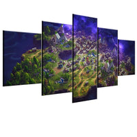 Fortnite Video Game Map 5 Piece Canvas Wall Art Painting Wallpaper Poster Picture Print Photo Decor