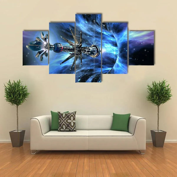 Futuristic Spacecraft Entering Wormhole 5 Piece Canvas Wall Art Painting Wallpaper Poster Picture Print Photo Decor