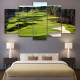 Lush Golf Course Landscape With Sand Traps Green Trees 5 Piece Canvas Wall Art Painting Wallpaper Poster Picture Print Photo Decor