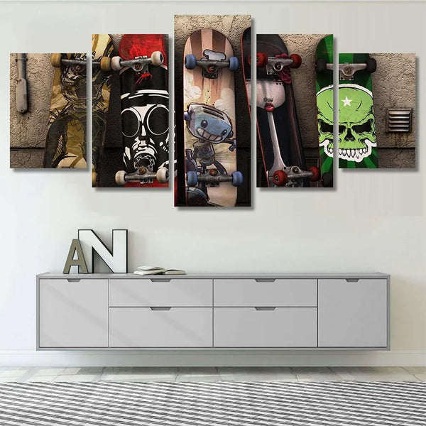 Multicolor Urban Graffiti Skateboard 5 Piece Canvas Wall Art Painting Wallpaper Poster Picture Print Photo Decor