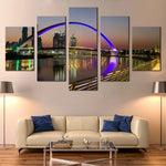 Dubai Canal Blue Tolerance Bridge Night City Lights UAE 5 Piece Canvas Wall Art Painting Wallpaper Poster Picture Print Photo Decor