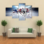 Dynamic Hockey Players In Action On Ice Rink 5 Piece Canvas Wall Art Painting Wallpaper Poster Picture Print Photo Decor