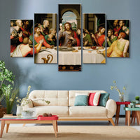 Jesus & Disciples The Last Supper Christian Religious 5 Piece Canvas Wall Art Painting Wallpaper Poster Picture Print Photo Decor