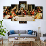 Jesus & Disciples The Last Supper Christian Religious 5 Piece Canvas Wall Art Painting Wallpaper Poster Picture Print Photo Decor