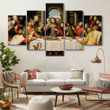 Jesus & Disciples The Last Supper Christian Religious 5 Piece Canvas Wall Art Painting Wallpaper Poster Picture Print Photo Decor