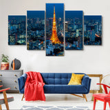 Tokyo Japan City Tower Skyline Sunset 5 Piece Canvas Wall Art Painting Wallpaper Poster Picture Print Photo Decor