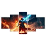 Epic Angel Warrior with Fiery and Icy Sword 5 Piece Canvas Wall Art Painting Wallpaper Poster Picture Print Photo Decor