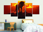 Sunset Sunrise Lion King And Lion Kids 5 Piece Canvas Wall Art Painting Wallpaper Poster Picture Print Photo Decor