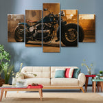 Abstract Cool Vintage Motorcycle In Garage Workshop 5 Piece Canvas Wall Art Painting Wallpaper Poster Picture Print Photo Decor