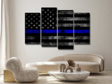 American Flag Police Thin Blue Line 4 Piece Canvas Wall Art Painting Wallpaper Poster Picture Print Photo Decor