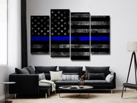 American Flag Police Thin Blue Line 4 Piece Canvas Wall Art Painting Wallpaper Poster Picture Print Photo Decor