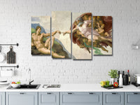 Michelangelo Painting Creation Of Adam 4 Piece Canvas Wall Art Painting Wallpaper Poster Picture Print Photo Decor