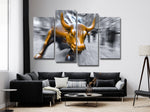 Dynamic Black And White New York City Charging Bull 4 Piece Canvas Wall Art Painting Wallpaper Poster Picture Print Photo Decor