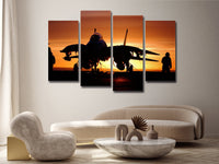 F-14  Fighter Jet Tomcat In Sunset 4 Piece Canvas Wall Art Painting Wallpaper Poster Picture Print Photo Decor