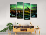 Northern Lights Kirkjufell Sky Mountain Waterfall View 4 Piece Canvas Wall Art Painting Wallpaper Poster Picture Print Photo Decor