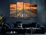 Route 66 Sign in California's Mojave Desert Colorful Sky 4 Piece Canvas Wall Art Painting Wallpaper Poster Picture Print Photo Decor