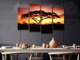 Silhouette Africa Trees Night Sky View 4 Piece Canvas Wall Art Painting Wallpaper Poster Picture Print Photo Decor