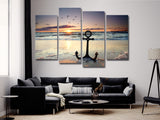 Seascape Anchor Coastal Sunrise Sunset Sky Birds 4 Piece Canvas Wall Art Painting Wallpaper Poster Picture Print Photo Decor