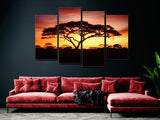 Silhouette Africa Trees Night Sky View 4 Piece Canvas Wall Art Painting Wallpaper Poster Picture Print Photo Decor