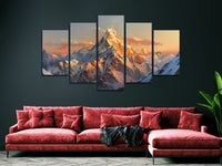 Majestic Peak of K2 Snowy Mountain Sky View 5 Piece Canvas Wall Art Painting Wallpaper Poster Picture Print Photo Decor