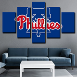 MLB Baseball Sports Team Philadelphia Phillies Blue Logo 5 Piece Canvas Wall Art Painting Wallpaper Poster Picture Print Photo Decor