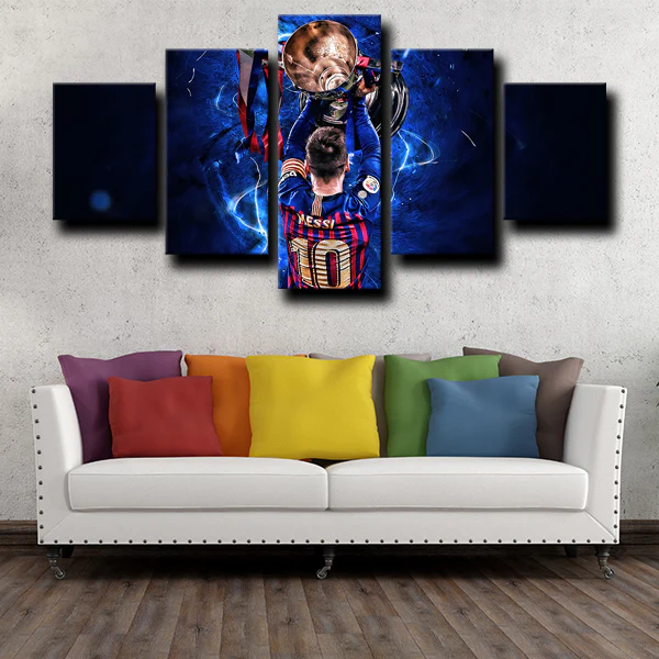 FC Barcelona Champion Lionel Messi Football Legend 5 Piece Canvas Wall Art Painting Wallpaper Poster Picture Print Photo Decor