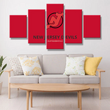 NHL Hockey New Jersey Devils Sports Team Red Logo 5 Piece Canvas Wall Art Painting Wallpaper Poster Picture Print Photo Decor