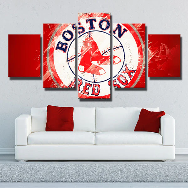 Baseball Sports Team Boston Red Sox MLB Logo Red 5 Piece Canvas Wall Art Painting Wallpaper Poster Picture Print Photo Decor
