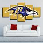 Baltimore Ravens NFL Football Sports Team Logo Yellow 5 Piece Canvas Wall Art Painting Wallpaper Poster Picture Print Photo Decor