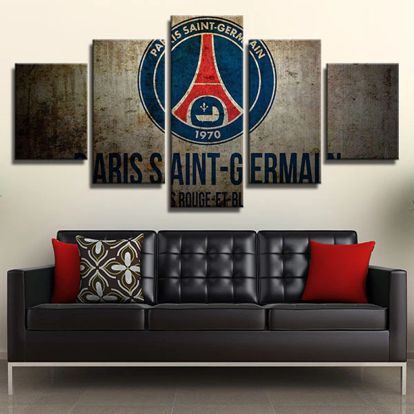 Paris Saint-Germain PSG Football Club Retro Logo 5 Piece Canvas Wall Art Painting Wallpaper Poster Picture Print Photo Decor