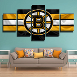 NHL Hockey Sports Team Boston Bruins Stripes Logo 5 Piece Canvas Wall Art Painting Wallpaper Poster Picture Print Photo Decor