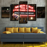 MLB Baseball team Chicago Cubs Wrigley Field Night View 5 Piece Canvas Wall Art Painting Wallpaper Poster Picture Print Photo Decor