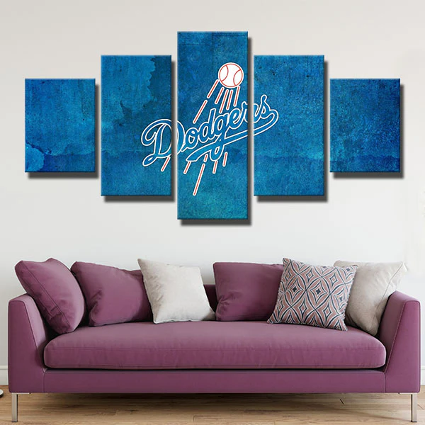 MLB Baseball Los Angeles Dodgers Sports Team Blue Logo 5 Piece Canvas Wall Art Painting Wallpaper Poster Picture Print Photo Decor