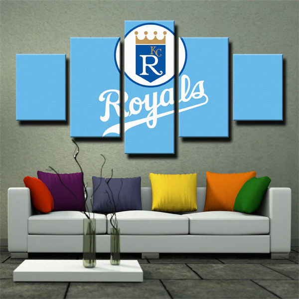 MLB Kansas City Royals Baseball Team Blue Logo 5 Piece Canvas Wall Art Painting Wallpaper Poster Picture Print Photo Decor