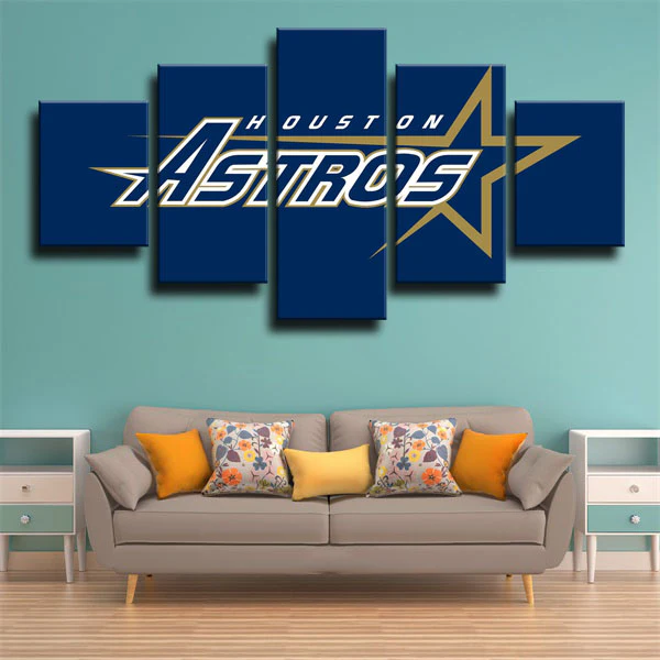 Houston Astros MLB Baseball Sports Team Blue Logo 5 Piece Canvas Wall Art Painting Wallpaper Poster Picture Print Photo Decor