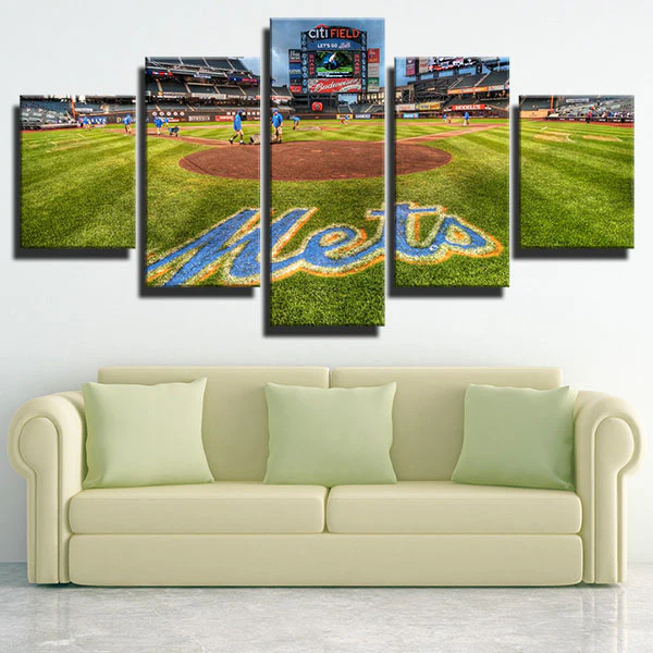 MLB Baseball Team New York Mets Home Stadium 5 Piece Canvas Wall Art Painting Wallpaper Poster Picture Print Photo Decor