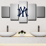 New York Yankees MLB Baseball Team Gray Logo 5 Piece Canvas Wall Art Painting Wallpaper Poster Picture Print Photo Decor