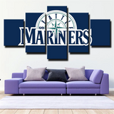 MLB Seattle Mariners Baseball Sports Team Blue Logo 5 Piece Canvas Wall Art Painting Wallpaper Poster Picture Print Photo Decor