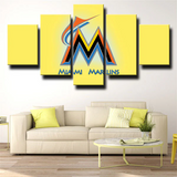 MLB Baseball Miami Marlins Sports Team Logo Yellow 5 Piece Canvas Wall Art Painting Wallpaper Poster Picture Print Photo Decor