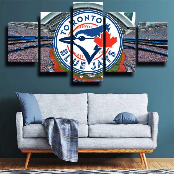 MLB Baseball Team Toronto Blue Jays Logo and Stadium 5 Piece Canvas Wall Art Painting Wallpaper Poster Picture Print Photo Decor
